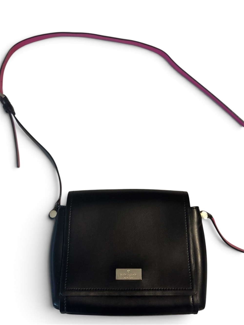 kate spade Black Leather Crossbody with Pink-Trim Strap